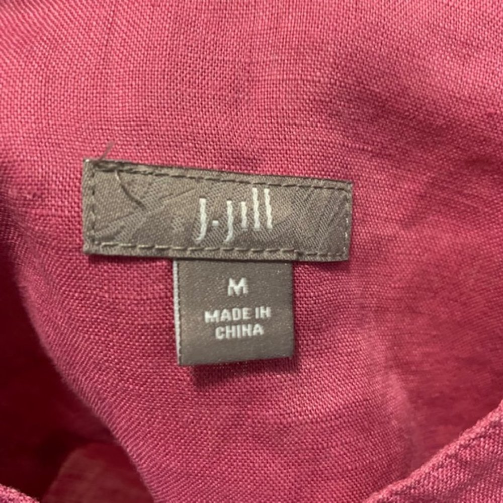 J Jill Raspberry Linen Roll Tab Short Sleeve Shirt Medium - Picture 6 of 7